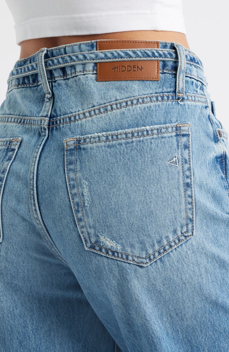 HIDDEN JEANS Belted Ripped Straight Leg Jeans, Alternate, color, Med.wash