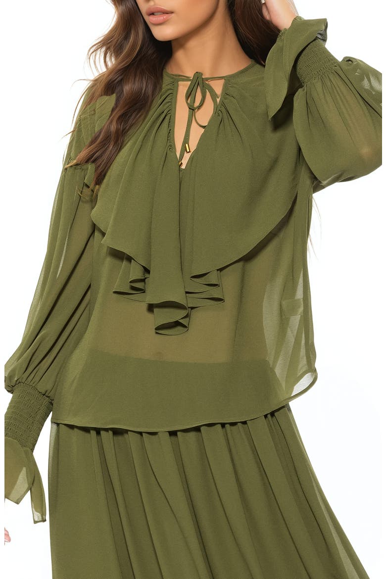 SERELISE RUFFLE DRAPED BLOUSE, Alternate, color, SAGE