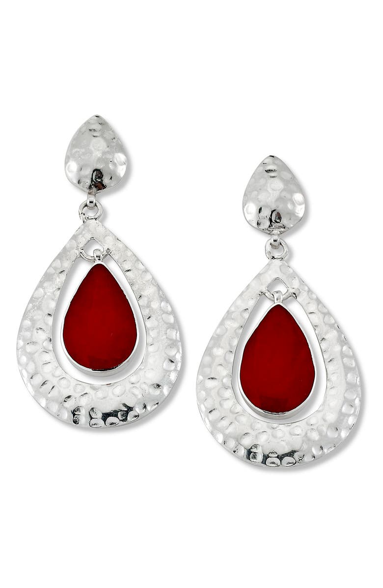 SAMUEL B. Sterling Silver Pear Shape Coral Drop Earrings, Main, color, Red