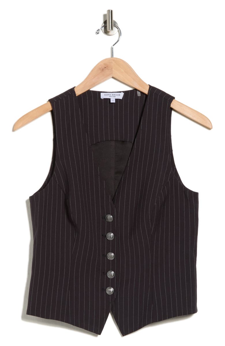 Ramy Brook Lera Pinstripe Vest, Alternate, color, Black Pinstripe