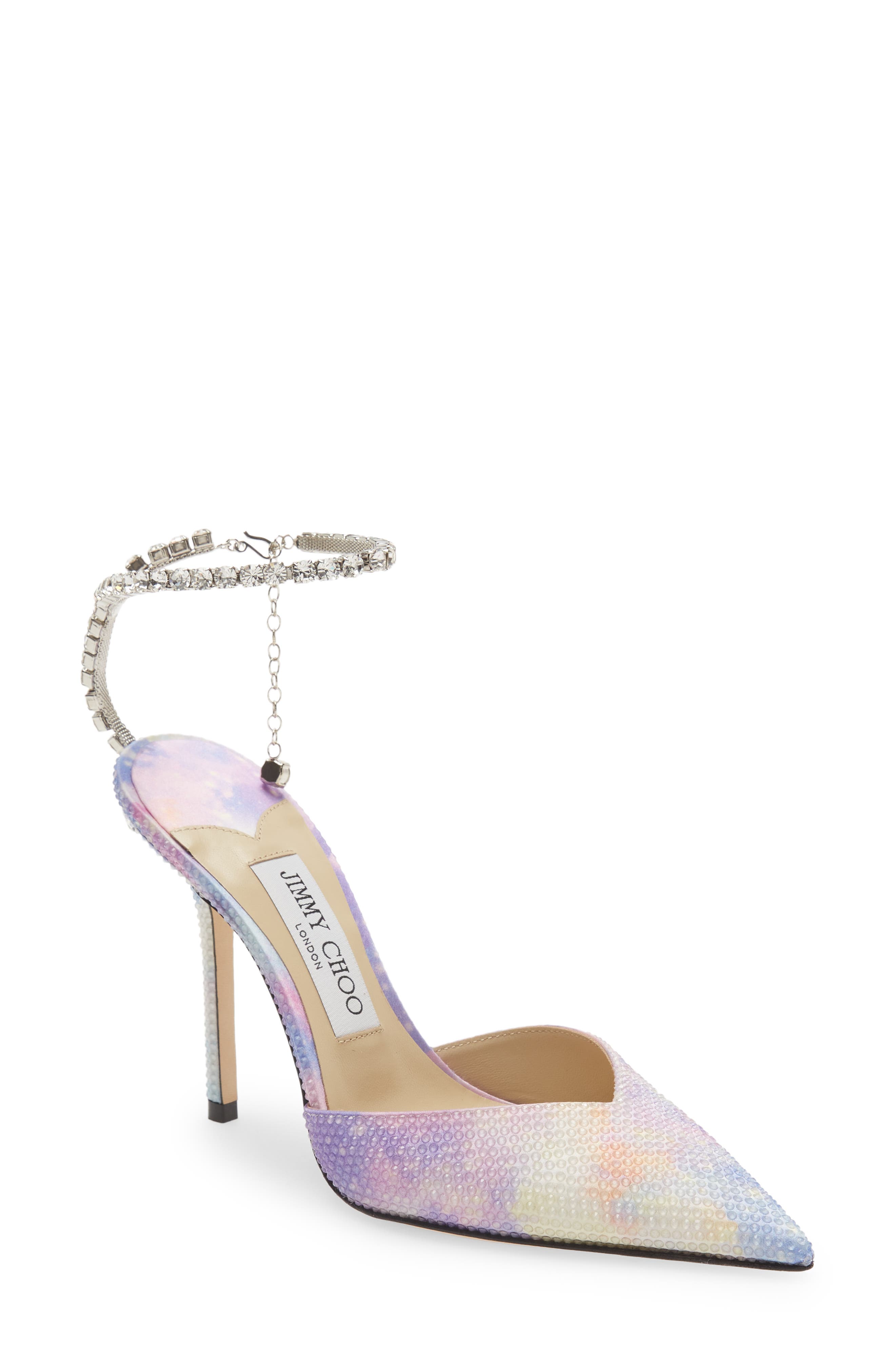 Jimmy Choo Saeda Bubble Crystal Ankle Strap Pointed Toe Pump, Main, color, 