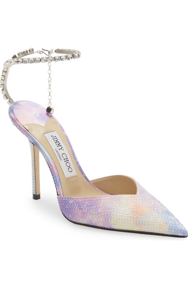 Jimmy Choo Saeda Bubble Crystal Ankle Strap Pointed Toe Pump, Main, color, Wisteria Mix