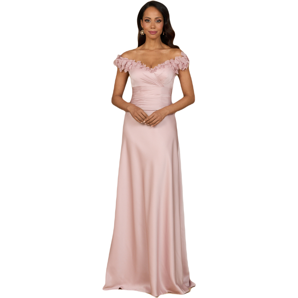 Lara New York Off Shoulder Satin Gown In Blush