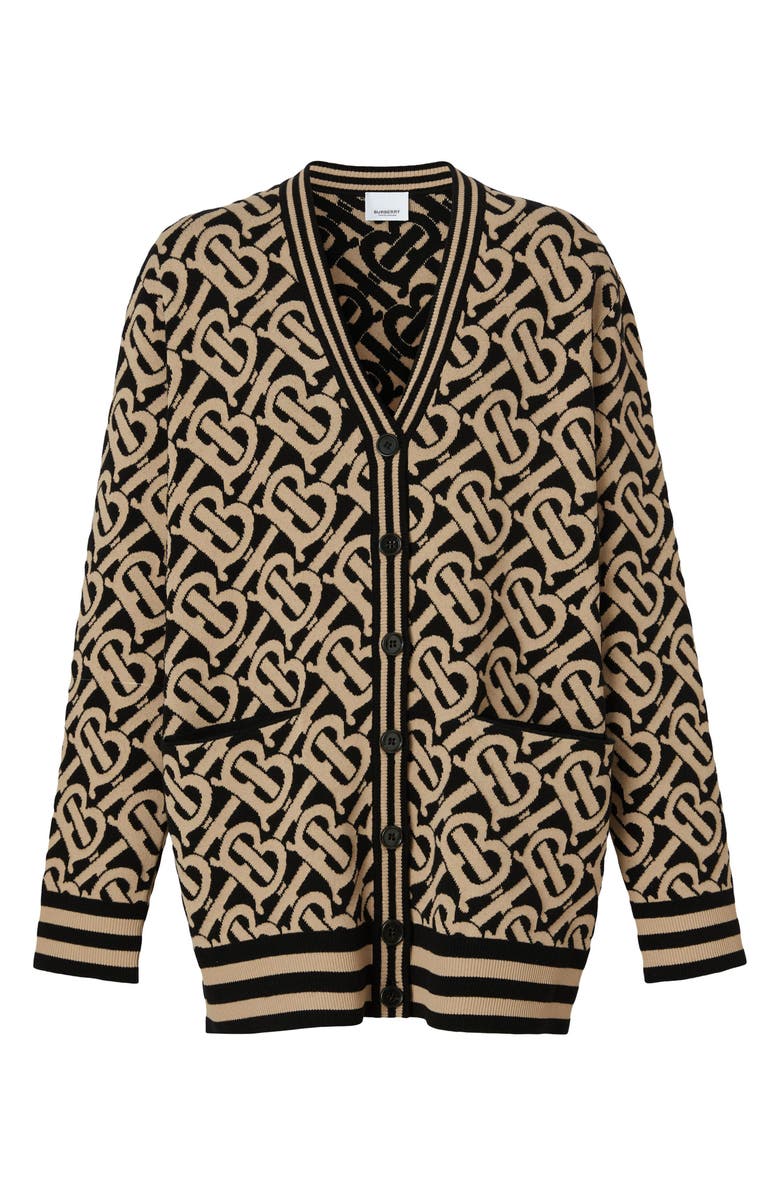 Burberry Maddox TB Logo Jacquard Wool Blend Cardigan, Alternate, color, 