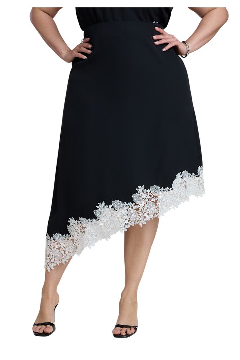 Asym Lace Trimmed Midi Skirt, Main, color, BLACK ONYX