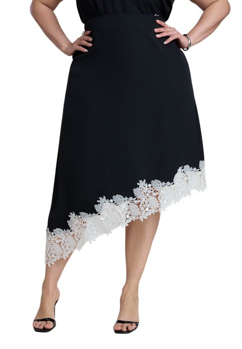 Asym Lace Trimmed Midi Skirt
