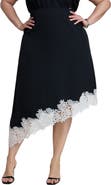 ELOQUII Asym Lace Trimmed Midi Skirt