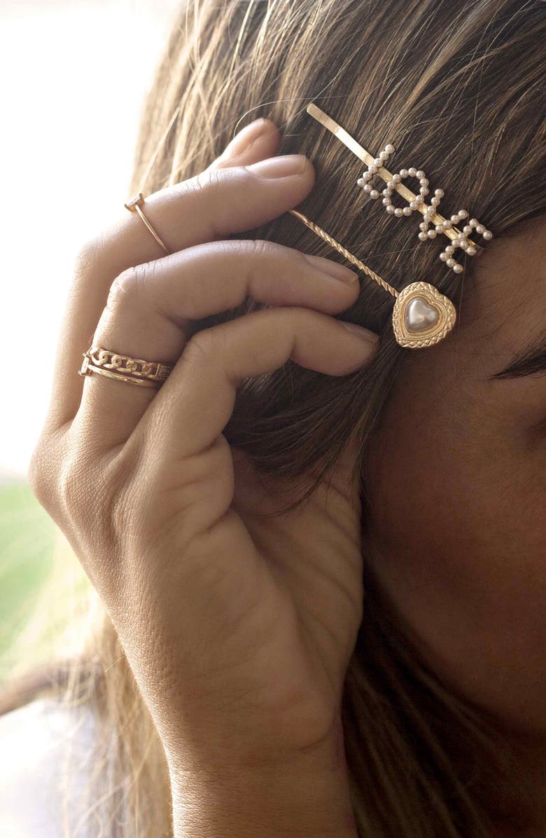 Ettika Love Set of 2 Hair Pins, Alternate, color, Gold