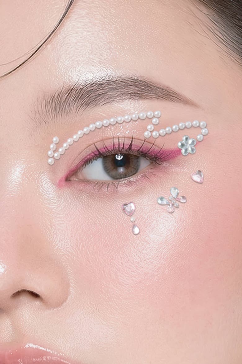 Cosmic Hearts Face Adornments, Alternate, color, Pink