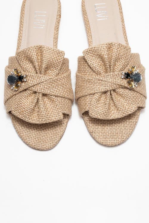 Prologue Shoes Daphne Raffia Bow Slide Sandal In Brown