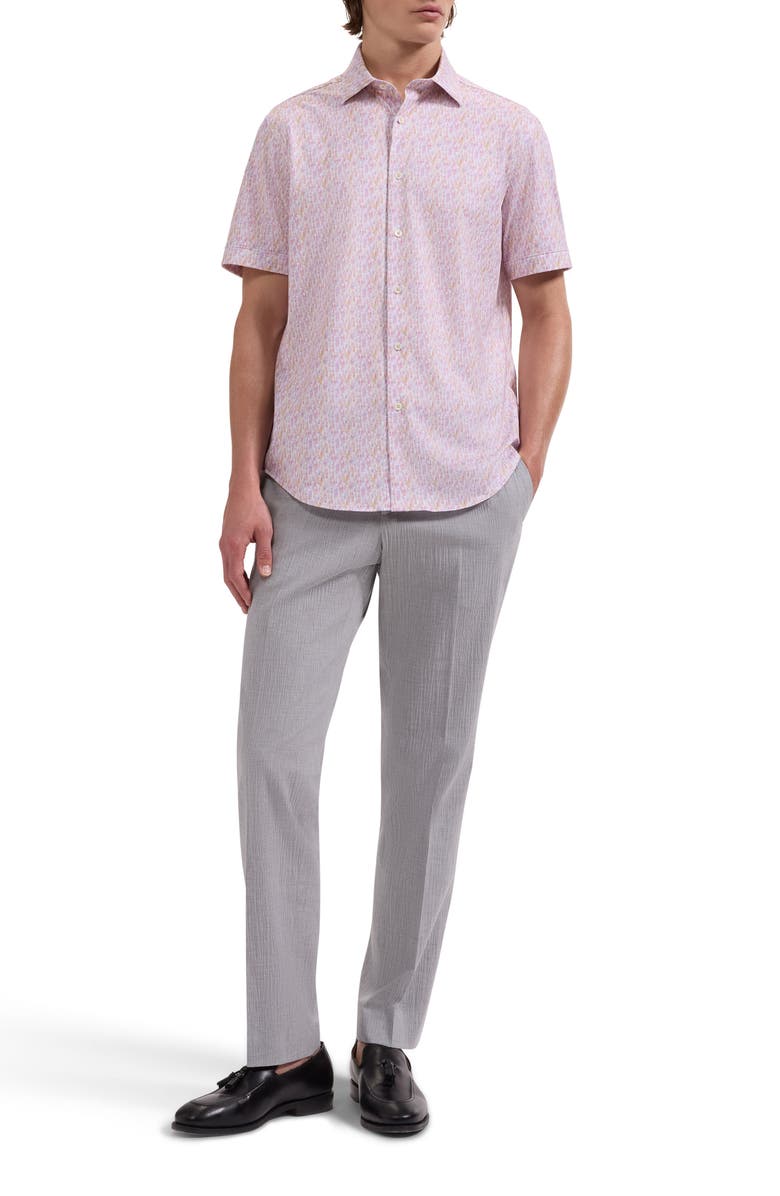 Bugatchi Miles OoohCotton<sup>®</sup> Watercolor Wine Print Short Sleeve Button-Up Shirt, Alternate, color, Prawn