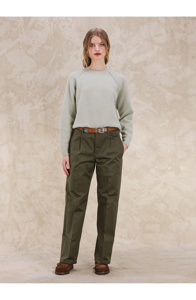 Fortela Cotton Gabardine Trousers with Pleats, Alternate, color, Green