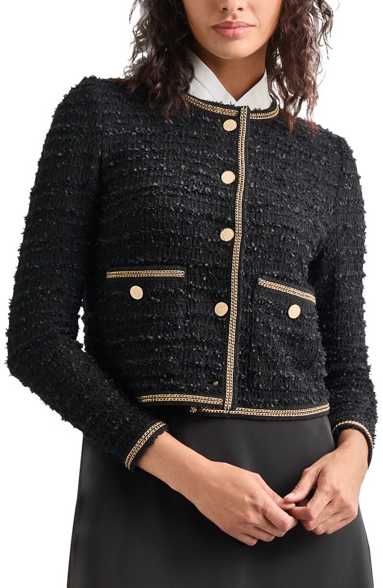 Misook Double Chain Trim Boxy Knit Jacket, Main, color,