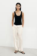 H&M Foldover-waist Linen-blend Trousers