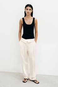 H&M Foldover-waist Linen-blend Trousers
