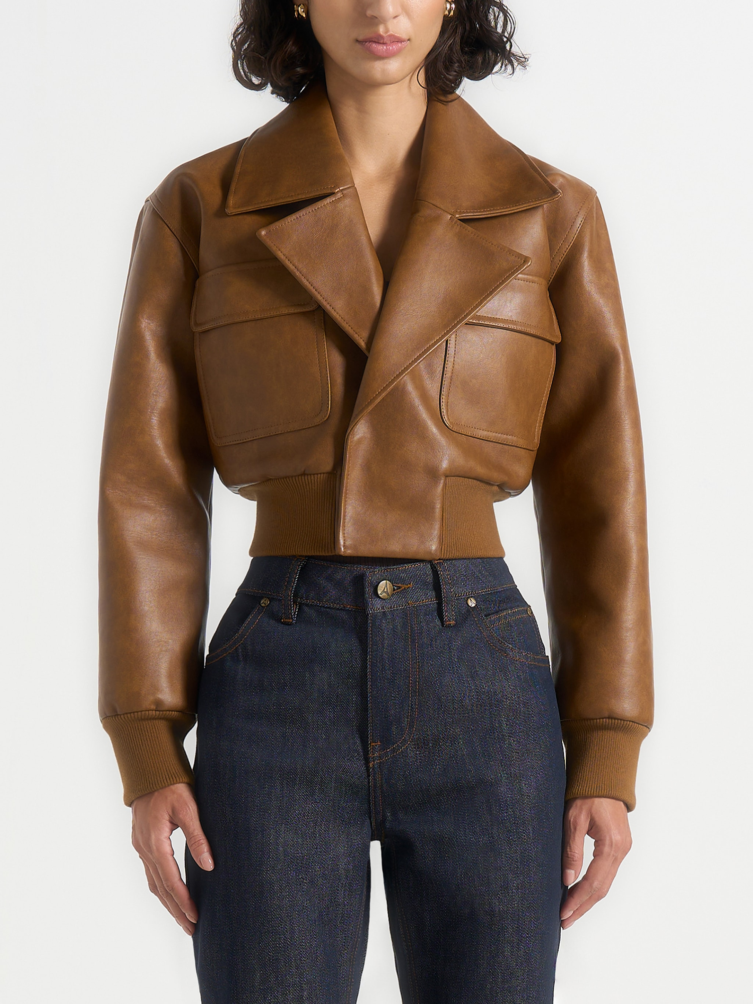 Manière De Voir Cosette Vintage Leather Lapel Bomber Jacket — фото 7