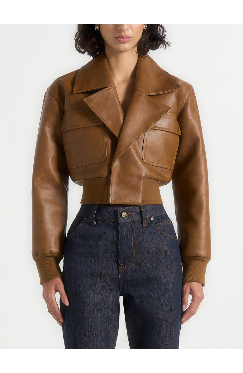 Manière De Voir Cosette Vintage Leather Lapel Bomber Jacket, Alternate, color,