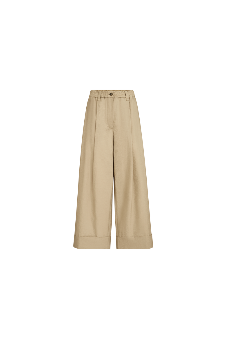 Techno cotton poplin boxy pleated trousers with monili, Alternate, color, Cappuccino
