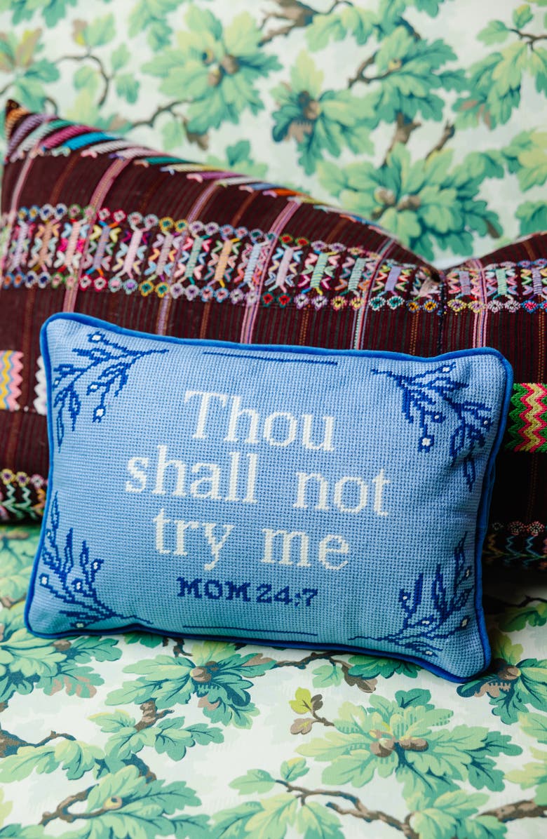 Furbish Try Me Needlepoint Pillow, Alternate, color, Blue