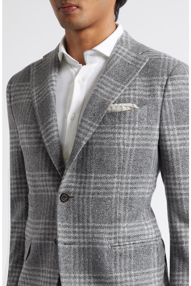 Plaid Cashmere & Silk Sport Coat, Alternate, color, 14 MED MELANGE GRAY