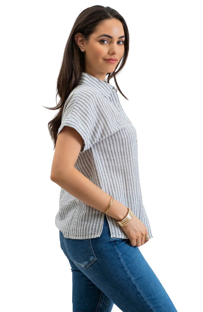 Blu Pepper Short Sleeve Striped Button Front Shirt, Alternate, color, Black