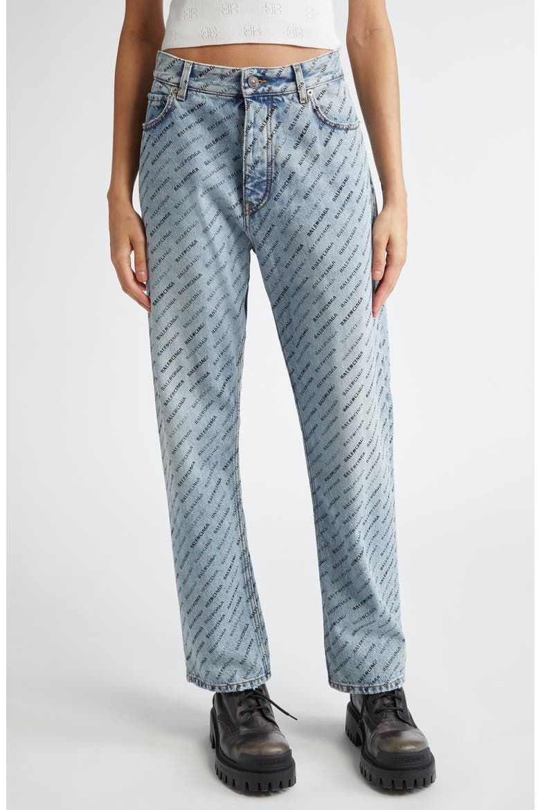 Balenciaga Logo Print Side Buckle Loose Fit Jeans (Women) | Nordstrom