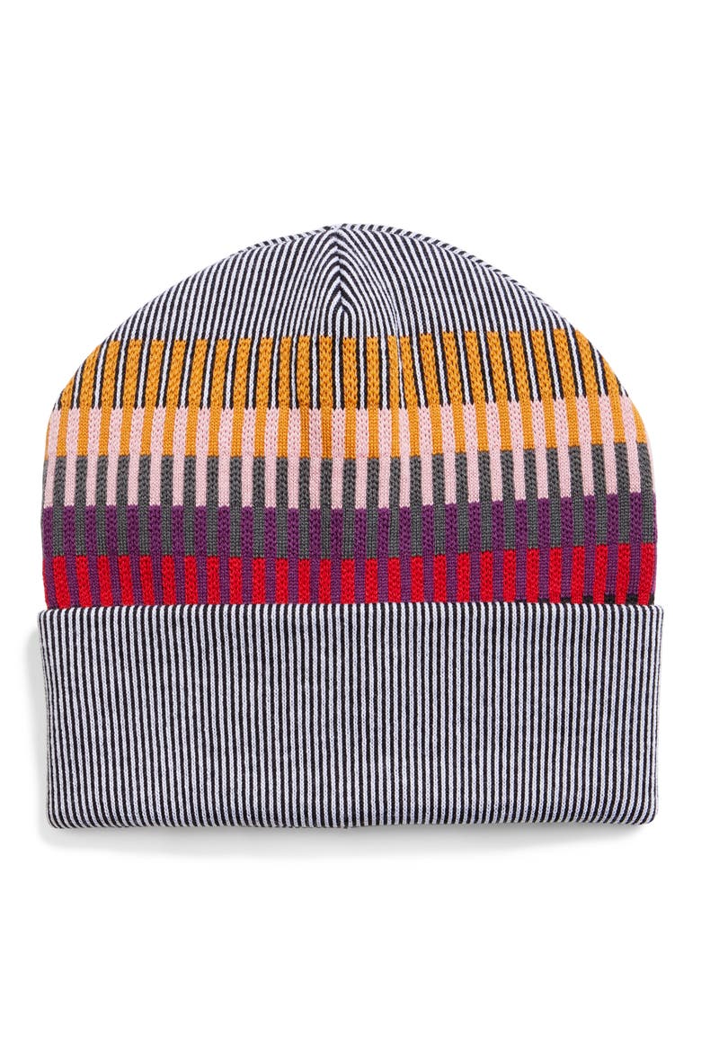 Vertical Stripe Wool Blend Beanie, Main, color, BLACK/ WHITE MULTI