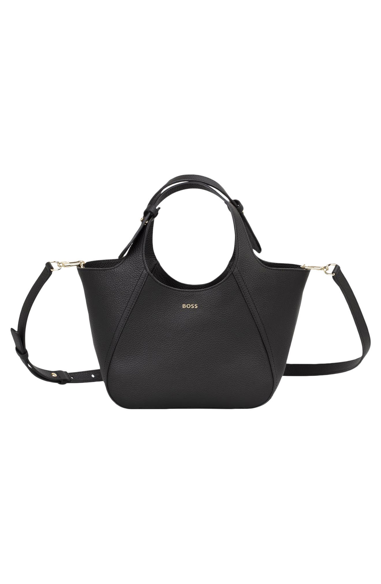 HUGO Small Lenah Leather Tote, Alternate, color, Black