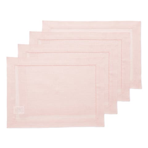 Linen Placemats Set of 4, 14 x 19 Inch for Dining Table, Holiday and Everyday Table Decor - Classic Hemstitch