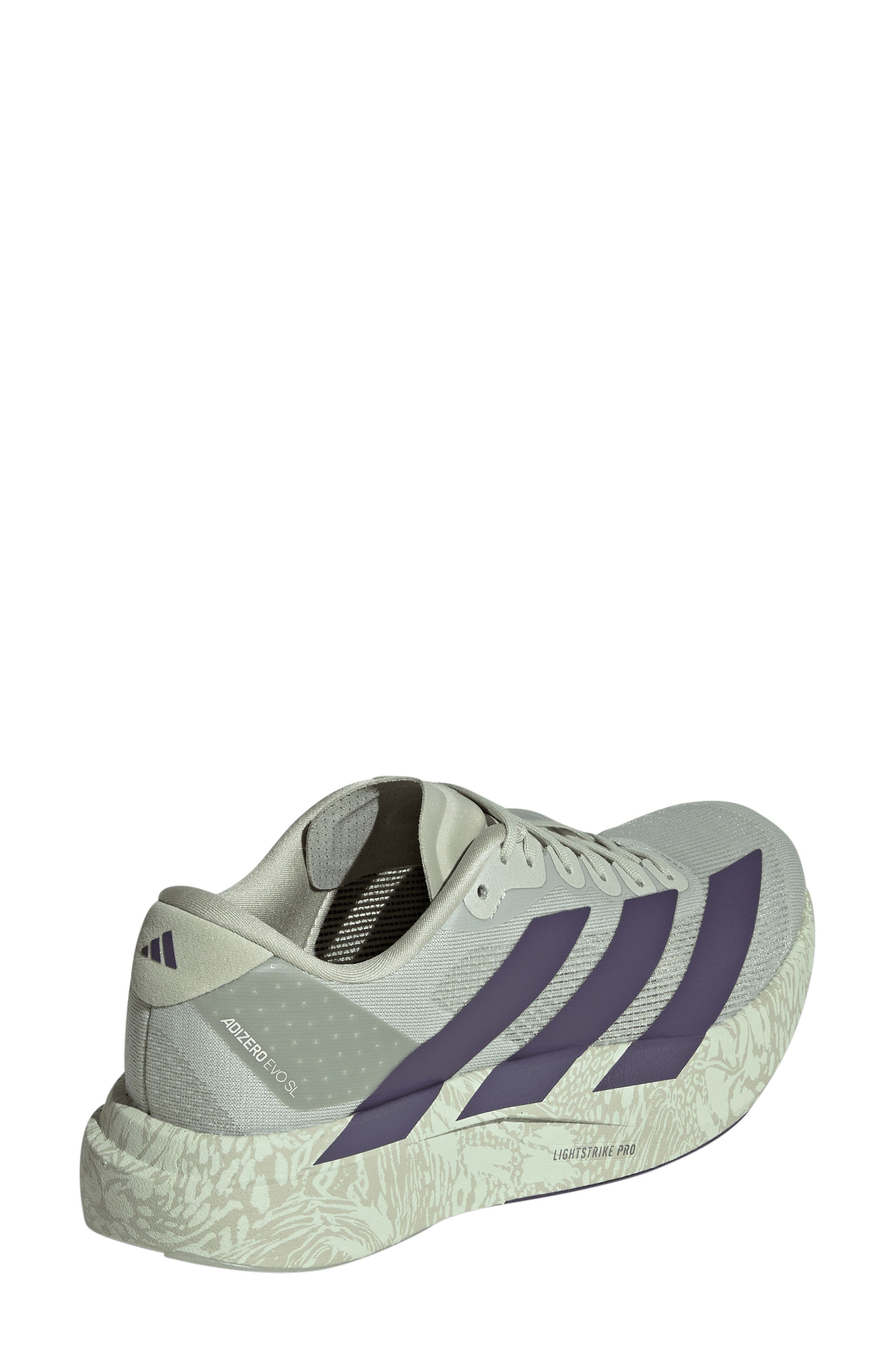 Adizero Evo SL Running Shoe, Alternate, color, HALO GREEN/ PURPLE/ PINK