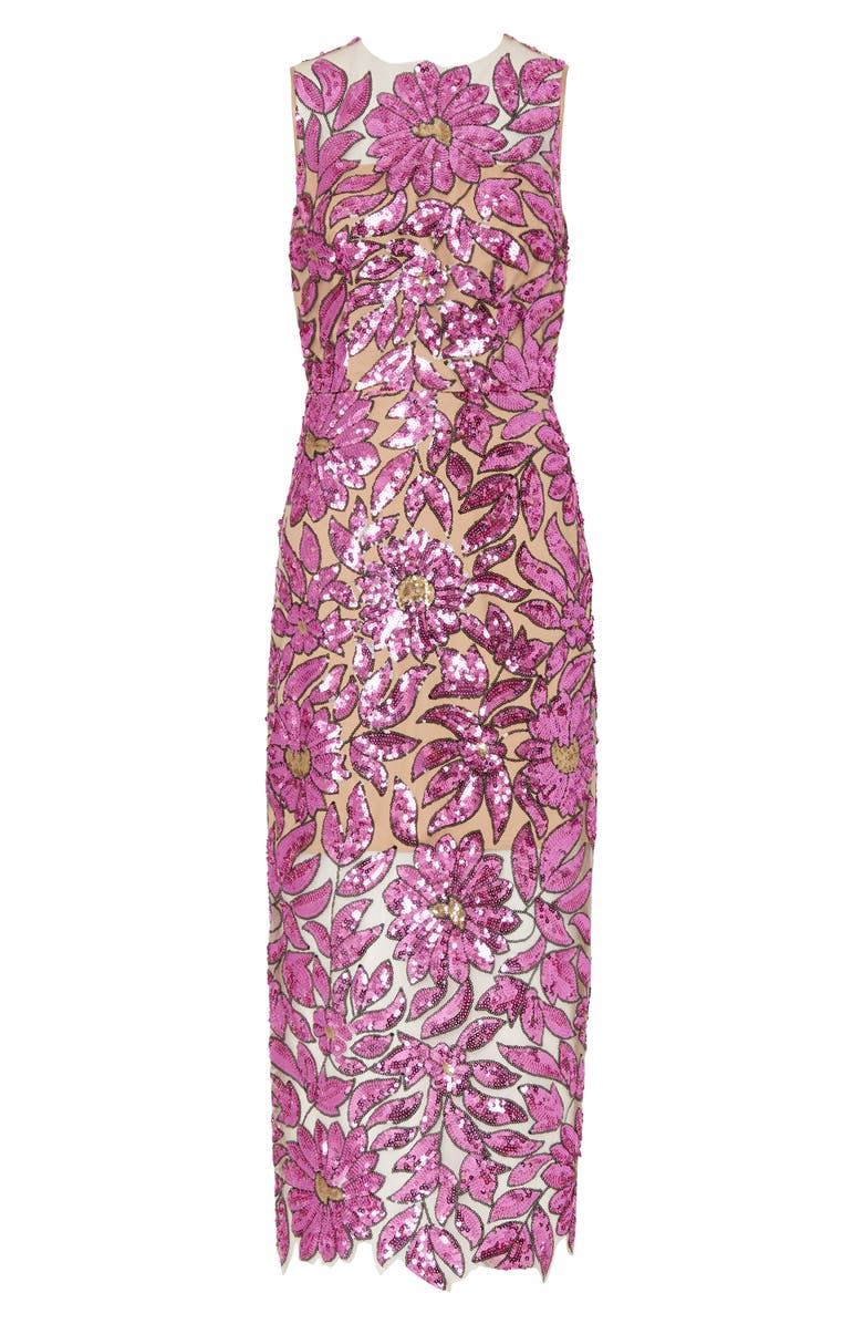 Milly Kinsley Floral Garden Sequin Midi Dress, Alternate, color,