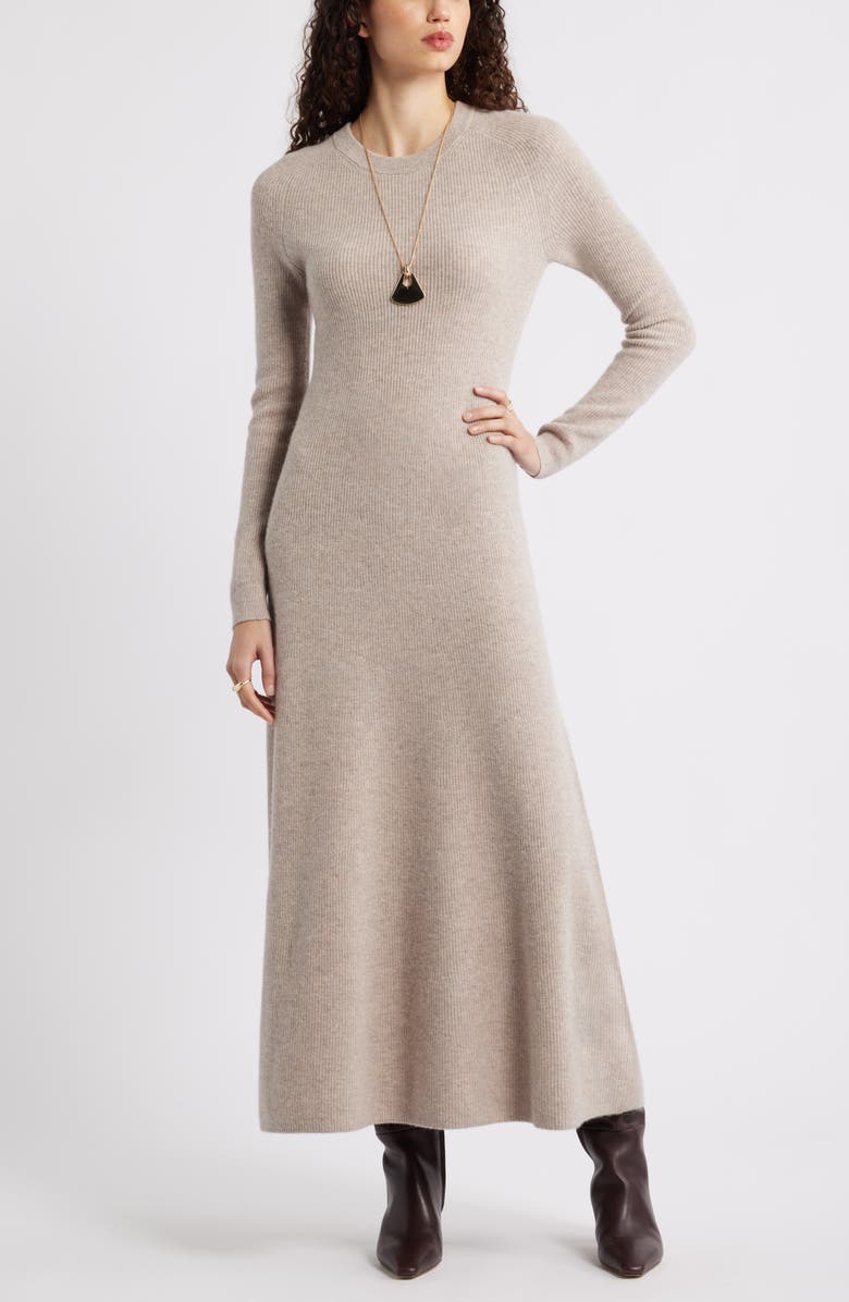 Long Sleeve Wool & Cashmere Rib Maxi Dress