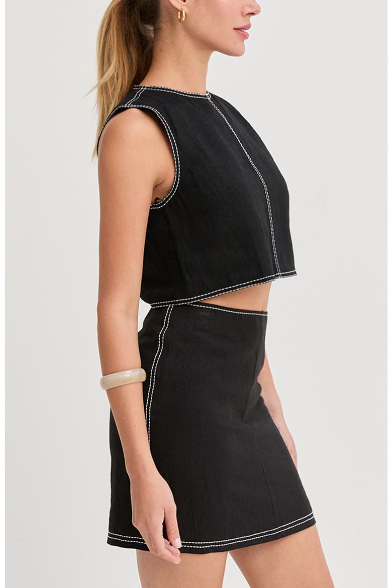 Embroidered Contrast Stitch Linen Mini Skirt, Alternate, color, Black
