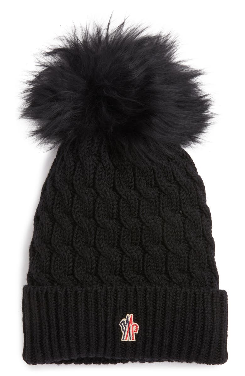 Moncler Grenoble Après Ski Beanie with Faux Fur Pompom, Main, color, 