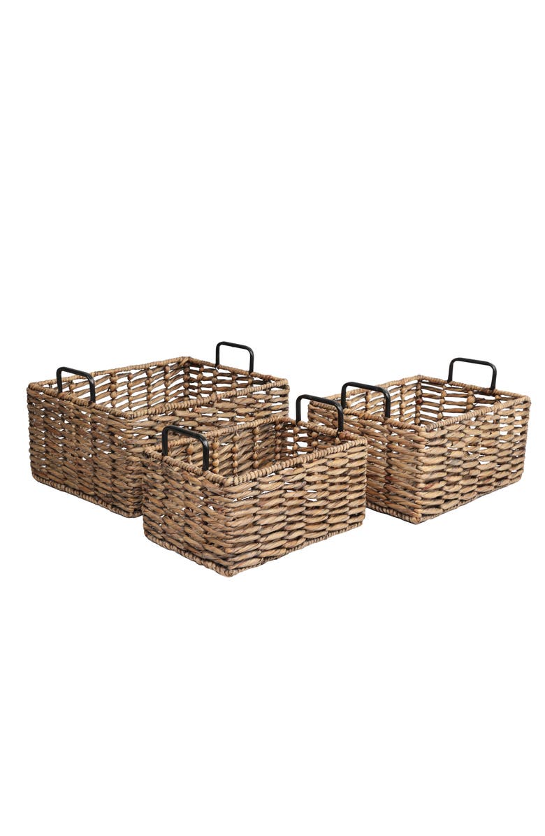 HAPPIMESS Handwoven Water Hyacinth Nesting Storage Baskets with Metal Handles, Main, color, Brown