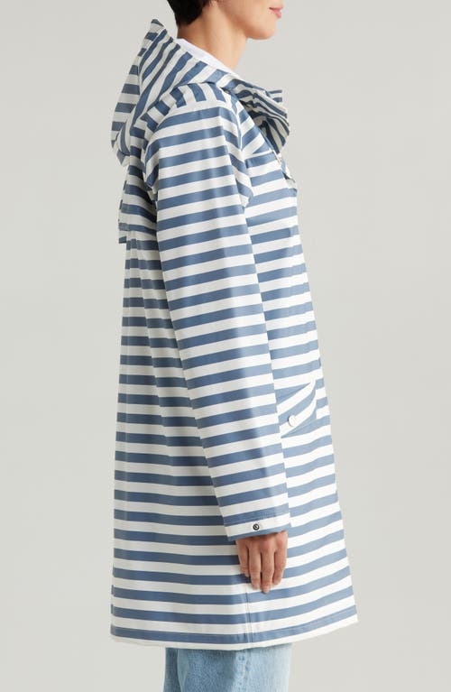 Helly Hansen Moss Waterproof Rain Coat In 601 Washed Navy Stripe Aop
