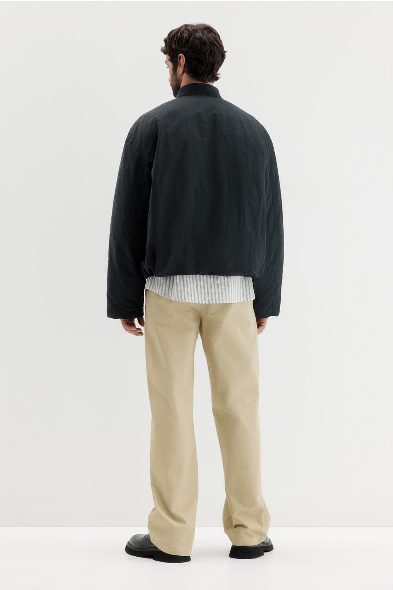 Loose Fit Nylon Bomber Jacket, Alternate, color, Black