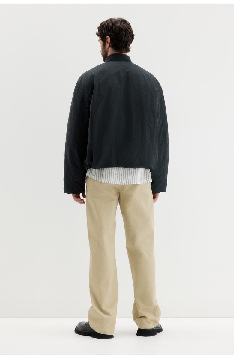 H&M Loose Fit Nylon Bomber Jacket, Alternate, color, Black