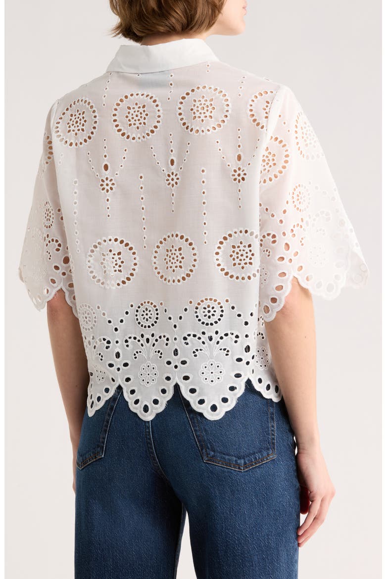 Eyelet Button Front Top, Alternate, color, WHITE