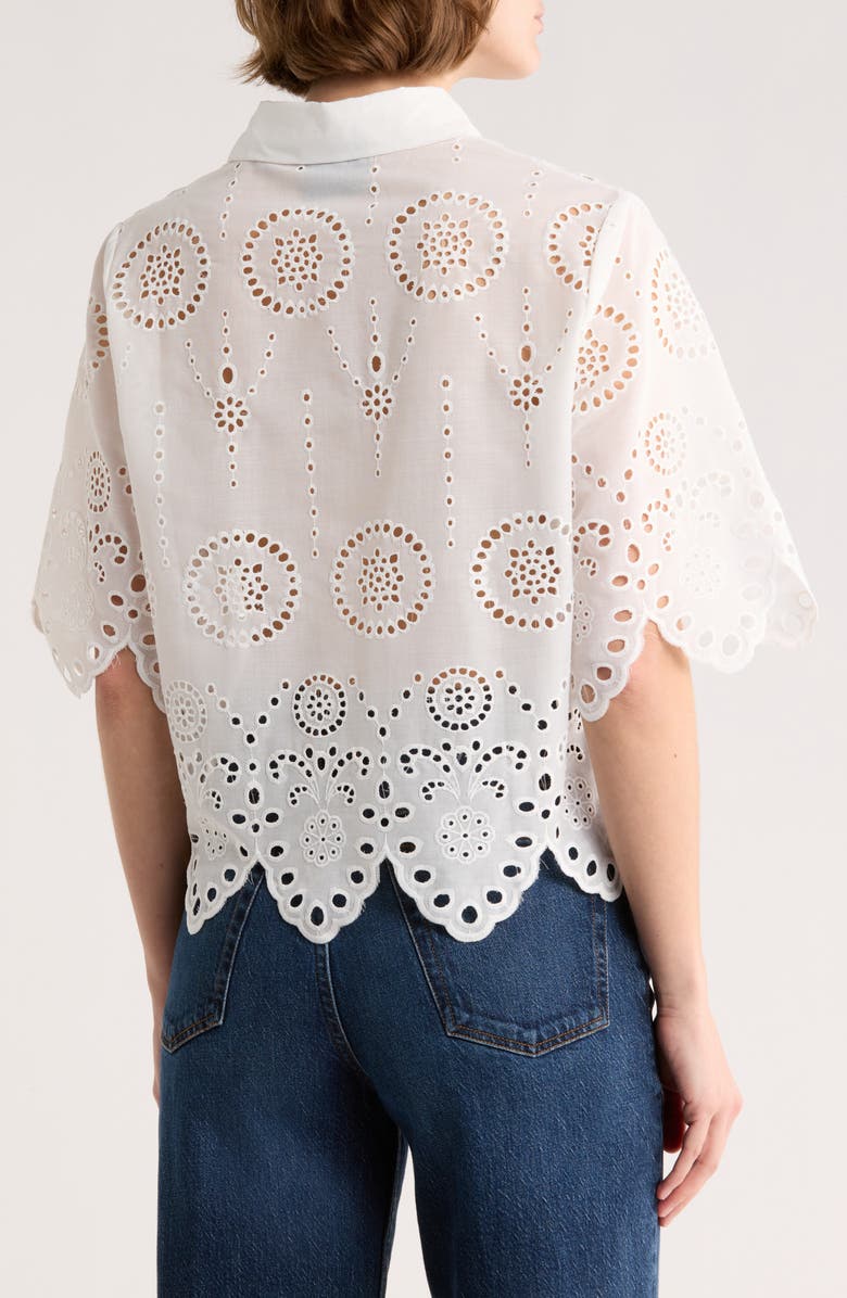 Forgotten Grace Eyelet Button Front Top, Alternate, color, White