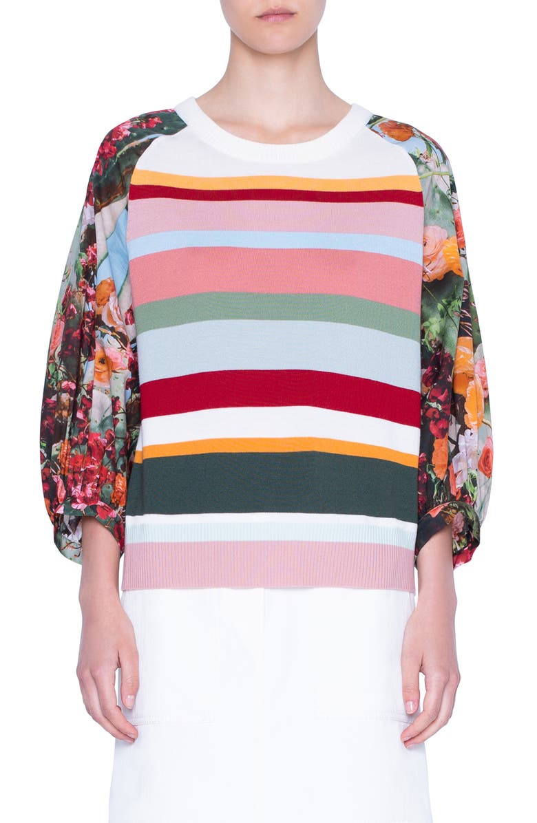 Akris punto Perforated Yoke Wool Sweater, Main, color, 