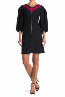 Gucci Wool & SIlk Blend Zip Front Blouson Sleeve Dress