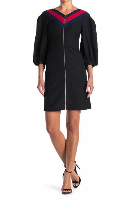 Gucci Wool & SIlk Blend Zip Front Blouson Sleeve Dress