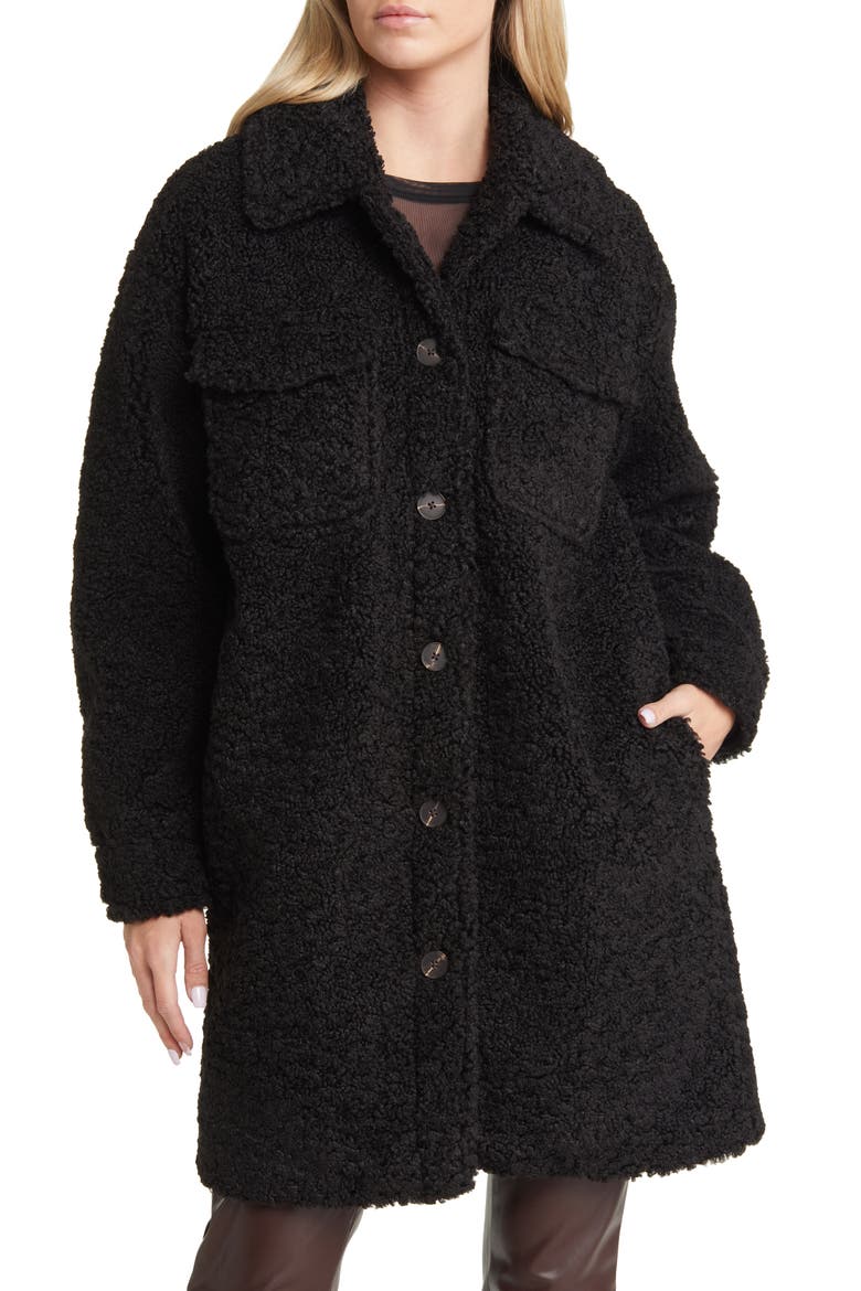 Kyliefilucca Long Teddy Coat, Alternate, color, BLACK