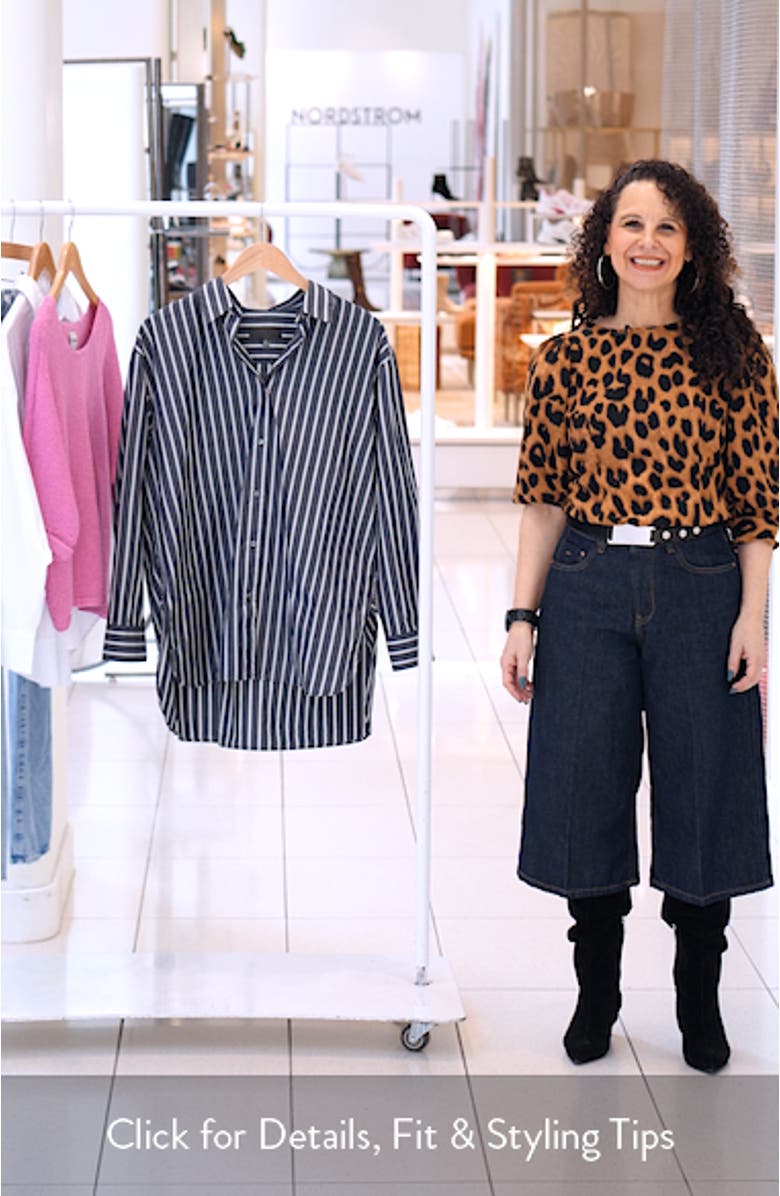 Yorke Stripe High-Low Cotton Poplin Button-Up Shirt, sales video thumbnail