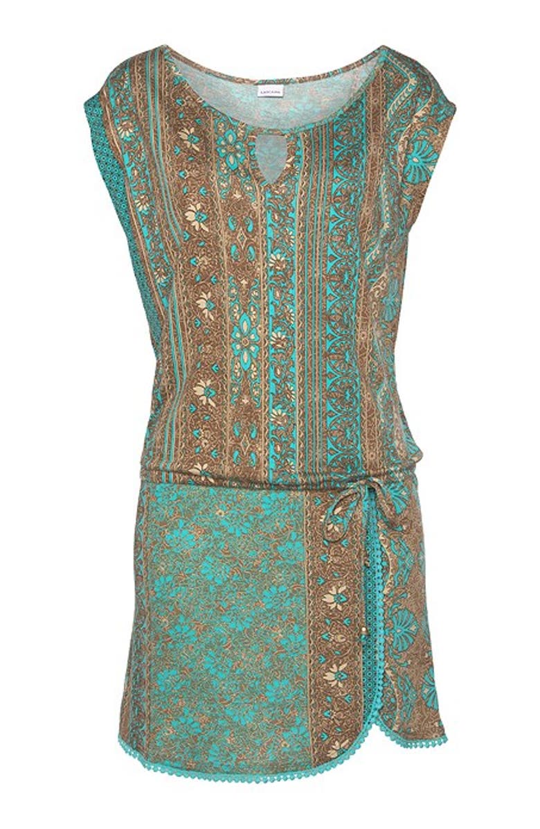 LASCANA Women's Crochet Hem Dress, Alternate, color, Turquoise Multi