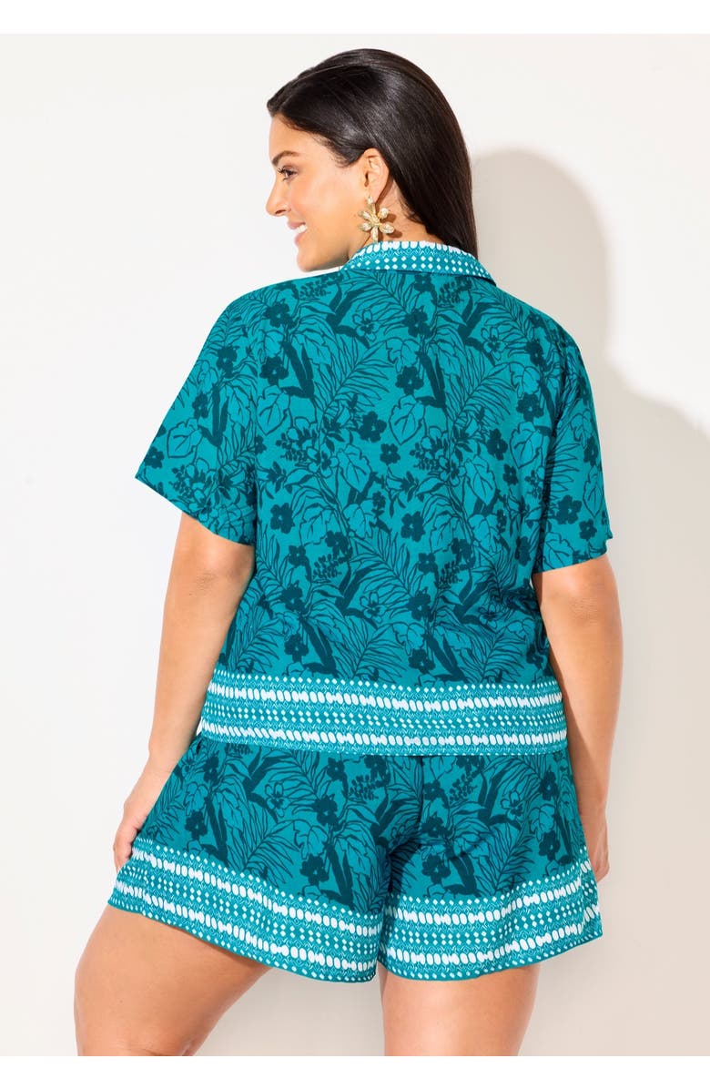 Swimsuits for All Cropped Button-Front Beach Cover Up Shirt, Alternate, color, Mediterranean Coast