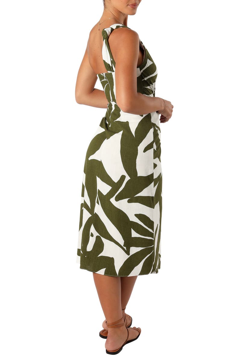 Petal & Pup Zara Print One-Shoulder Midi Dress, Alternate, color, Olive Palm