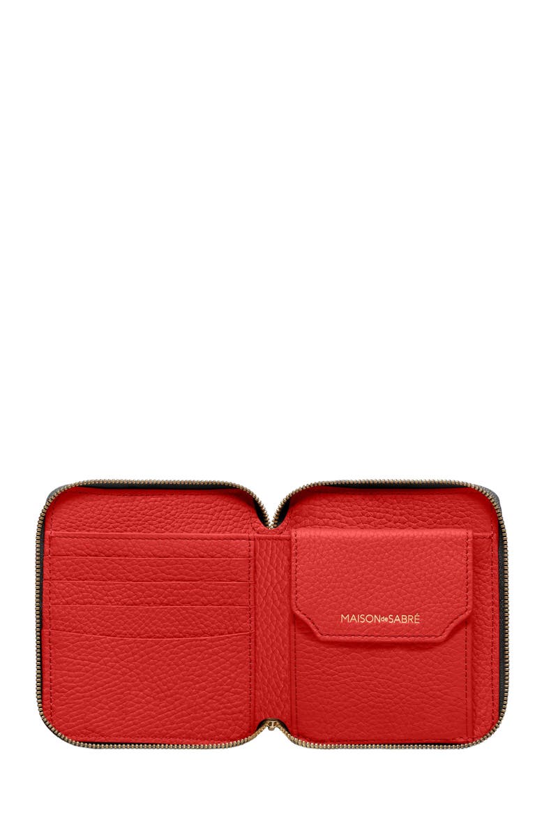 Small Leather Zip Around Wallet, Alternate, color, Pomegranate Caviar