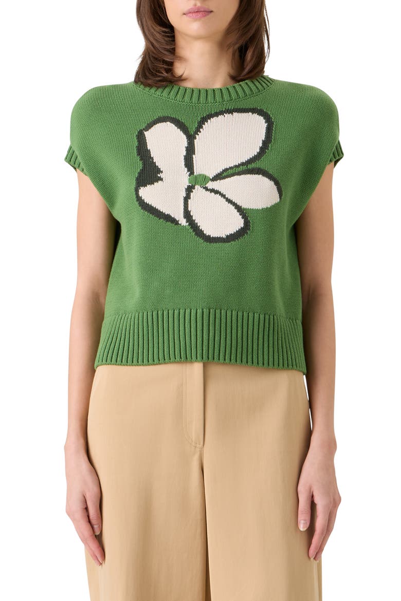 Papercut Flower Intarsia Cotton Sweater, Main, color, GREEN TEA-CREAM-OLIVE